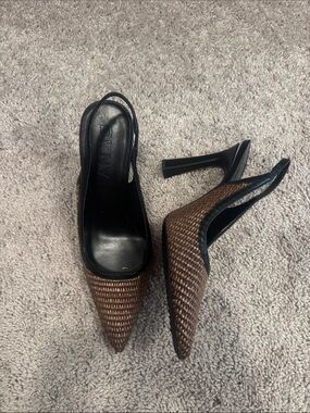 DKNY Brown Woven Pointed-Toe Slingback Heels
